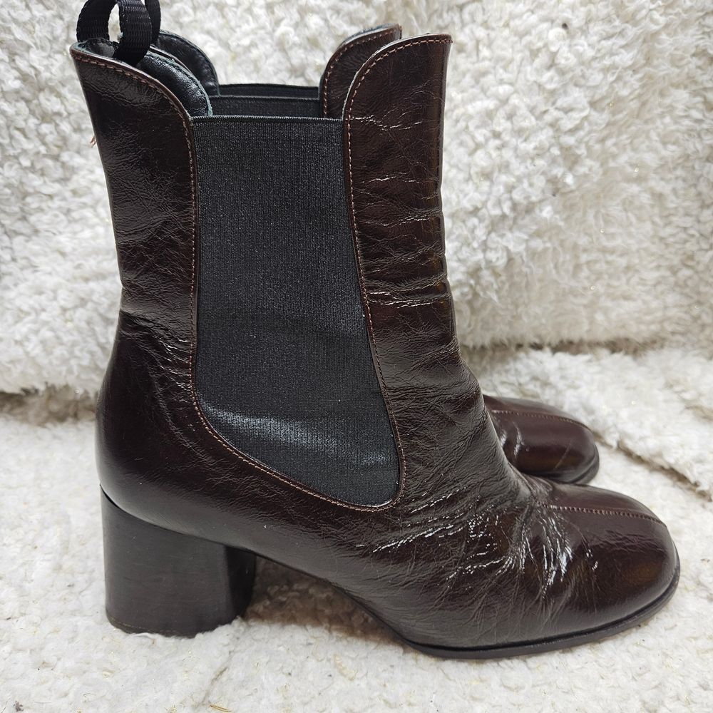 Hogl Brown Leather Clara Block Heel Pull-on Leather Boots sz 7.5‎